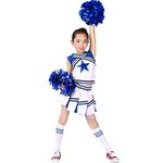 LOLANTA 4PCs Cheerleading Costumes For Girls Sleeveless Crop Top&Skirt&Socks&Pom Poms (Blue#2, 10-12)