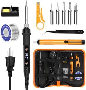 Soldering Iron Kit 80W LED Soldering Gun Adjustable Temp 356-968℉ 15s Fast Heating Electronics Welding Tools Precision Repair with Solder Wire, 5 Soldering Tips, Desoldering Pump, Stand, Tweezers