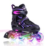 2pm Sports Adjustable Light up Kids Inline Skates, Inline Skates for Boys and Girls - Purple Large