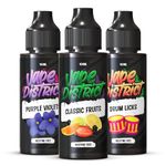 Vape District Vape Liquid 3 x 100ml Purple Violets + Classic Fruits + Drum Licks Vape Juice E Liquid 70/30 Ecig Juice Cigarette Liquid Juice E Juice E Cigarette E-Liquid Nicotine Free Vape Short Fill