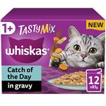 Whiskas Tasty Mix 1+ Cat of the Day in Gravy Adult Cat Food 12 Pouches 85g, Pack of 4