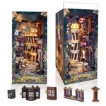 DIY Book Nook Kit,Dollhouse Booknook Bookshelf Insert Decor,3D Wooden Puzzles with LED Dust Cover,Book Nook Miniature Kit,Birthday Halloween Home Decor for Teen Adult-Magic Night Alley