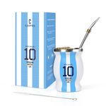 Argentina Captain No.10 Yerba Mate Gourd, Double-walled Stainless Steel Vacuum Insulated Mate Cup for Keep Hot/Ice Coffee, Water, Tea and Beer, with Bombilla Straw, Cleaning Brush