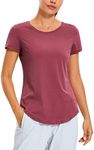 CRZ YOGA Women's Pima Cotton Short Sleeve Workout Shirt Lightweight Yoga T-Shirt Athletic Tee Top Misty Merlot Small