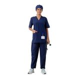 DRx5 Scrub Suit for Women - Classic V-Neck Healthcare Uniform Set | Premium Blend for Comfort and Durability | Ideal for Doctors, Nurses, and Hospital Staff (Navy Blue, Large)