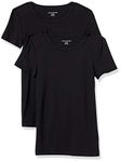 Amazon Essentials Women's 2-Pack Slim-Fit Short-Sleeve Crewneck T-Shirt, Black/Black, Large