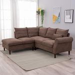 Panana 5 Seats Sectional Sofa Couch, Brown Linen Fabric Couches with Storage Pockets for Living Room,L Shaped Couch, L Shaped Couch with USB Chaise