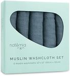 Natemia Muslin Baby Washcloths for Newborn - Premium Wash Cloths for Babies, Super Absorbent and Ultra Soft Rayon Made from Bamboo, 6 Layer Baby Girl and Baby Boy Washcloths, 5 Piece Set