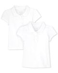 The Children's Place Girls' Short Sleeve Ruffle Pique Polo School Uniform Shirt, White, S