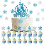 GORVELL Frozen Cake Toppers,1 Frozen Blue Castle Cake Topper and 40pcs Snowflake Cupcake Toppers, Birthday Party Princess Party Frozen Cake Decoration