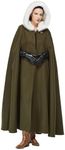 BEAUZSUZSANA Women Renaissance Cloak Medieval Cape with Faux Fur Hooded for Halloween Cosplay (Moss Green-140cm,15% Wool)