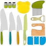 14PCS Toddler Knife for Chopping Kids Safety Knives Kitchen Knife Set Mini Chef Knife Set for Kids,Plastic Children Cooking Knives with Potato Slicer,Serrated Edges Cutters,Cutting Board, Peeler