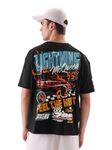 The Souled Store Official Cars: Lightning McQueen Black Graphic Printed Cotton Oversized T-Shirts for Men and Boys - Race into Style with Lightning McQueen