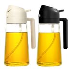 YARRAMATE 2Pcs Olive Oil Dispenser, 2 in 1 Oil Sprayer for Cooking, 17oz/500ml Glass Oil Spray Bottle, Food-grade Oil Dispenser and Oil Sprayer for Kitchen, Salad, Frying, BBQ (White & Black)