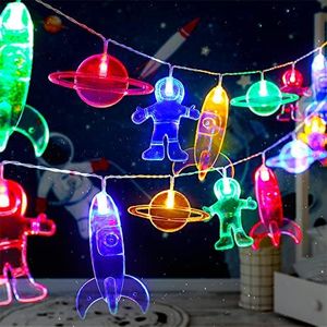 50 LED Children's Room LED String Light Astronaut Spaceship Rocket Pendants Holiday Party Lights Wall Window Nursery or Kids room Decor Wedding Around the Garden Party Patio Christmas (Multicolour)