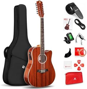 Vangoa 12 String Guitar, Twelve String Guitar Acoustic Electric Cutaway Guitar Bundle for Beginner Adults Teens, Upgraded Starter Kit, Sapele Body, Brown, Gloss(VA21CE NT12)