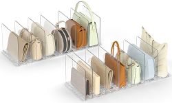 SortNStore Bag & Purse Organizer for Closet: Adjustable Clear Handbag Storage Shelf - Plastic Clutch Dividers for Closet Organizers and Storage - Keep Carteras & Pocketbook Upright