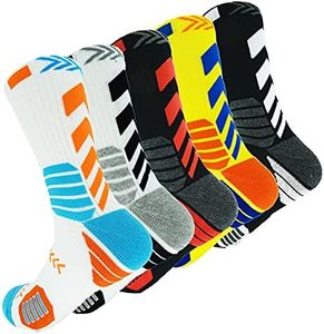 YWSLRC 5 Pairs Men's Athletic Crew Socks Performance Thick Cushioned Sport Basketball Running Training Compression Sock, Multicolor, One size