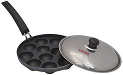 Tosaa Aluminium Non-Stick 12 Cavity Appam Patra with Lid (Black, 21 cm)