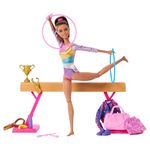 Barbie Careers Playset, Gymnastics Set with Brunette Gymnast Fashion Doll, C-Clip for Flipping Action, Balance Beam, Warm-Up Suit & Accessories