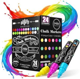 Loddie Doddie Chalk Markers - 24-Pack, 6mm Reversible Tips - Colored Chalk Pens for Art & Decor - Window Markers for Glass & Metal - Dry Erase Pens for Mirrors & More