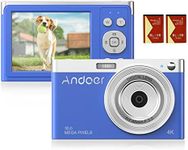 Andoer Digital Camera, 4K 50MP Compact Camera, 2.88" Photo Camera Auto Focus 16x Digital Zoom, Integrated Flash with 2 Batteries, Carrying Case, Wrist Strap for Adult/Seniors/Kids (Blue)