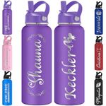 Custom Water Bottle for kids Personalised with Name Bulk Customised Stainless Steel Insulated Bottles Straw Lid Engraved 12oz 18oz 24oz 32oz 40oz Women Men Adults School Cycling Gym Sports-Purple