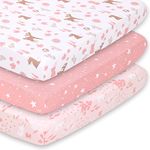 The Peanutshell Mini Crib Sheets Set for Girls, Pack & Play, Playard, Playpen, Mini Crib, 3 Pack, Pink Woodland Floral