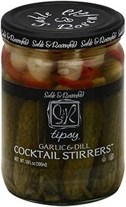 Garlic and Dill Cocktail Stirrers - Pickles, Green Olives, Red Bell Peppers, & Carrots Cocktail Garnish, Bloody Mary Condiments - Sable and Rosenfeld - 16 fl oz (Pack 12)
