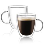 CnGlass Large Double Wall Coffee Mug 17oz,Insulated Glass Coffee Cups with Handle,Set of 2