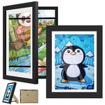 Kids Artwork Display Frame, 2 Pack A4 Kids Art Frames, Fillable Front Opening Picture Frames for Multiple Pictures(50-100), Mount for Hang or Stand Display Children's Drawings, Art Projects, Black