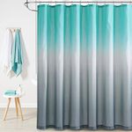 KGORGE Waterproof Shower Curtain Liner - Boho Gradient Color Shower Curtains Water Proof for Bathroom Tub Camper Backdrop Loft, 72 x 72 inch with Hooks, Teal Grey Ombre