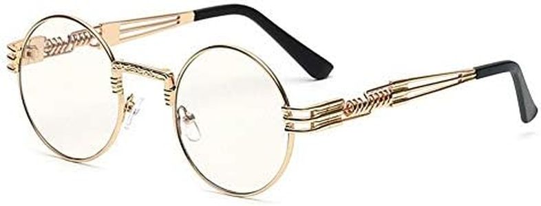 kachawoo vintage retro round circle metal frame eyeglasses men eye glasses frames for women (gold with clear), Gold With Clear, Medium