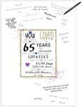 65th Birthday Party Guest Book Poster - Table Centerpiece Decoration Banner for Women or Men Turning 65 years old - Sweet Guest Book Alternative - Size A3 Art Anniversary Keepsake Sign for Wishes