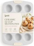 Boxiki Kitchen Ceramic 12-Cup Muffin Pan, 15.55"x11" Nonstick Cupcake Pan - Heavy Duty 0.6mm Aluminized Steel, KFCC Ceramic Coating, Oven Safe to 550°F, Rustproof & Warp Resistant Baking Pan