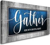 Inspirational Quote Canvas Wall Art for Living Room-Gather Signs for Home Decor-Gather Wall Decor-Blue Canvas Print Painting Picture Framed Artwork for Bedroom Decoration,Ready to Hang 20"x40"