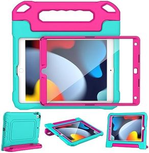 YIHE Kids Case for iPad 10.2 Inch 9th/8th/7th Generation 2021/2020/2019, iPad Pro 10.5 & iPad Air 3, Shockproof Handle Stand Kids Case with Screen Protector for iPad 10.2/10.5 Inch, Cyan&Pink