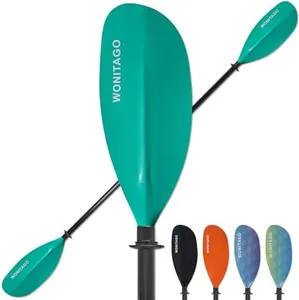 WONITAGO Kayak Paddle with Fiberglass Shaft and Reinforced Nylon Blade, Adjustable Kayaking Oars, 3 Piece, 230-250 cm/90-98 inches, Teal