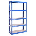 G-Rack Garage Shelving Units - 5 Tier Storage Rack Shelves Shelf Unit - 180x90x40 cm - 1 Bay, 150 kg Per Shelf - Heavy Duty Metal Industrial Shelves Storage Rack Shed Solutions - Blue