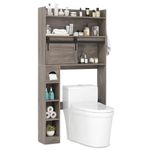 COSTWAY Over Toilet Storage Unit, Freestanding Bathroom Space Saver with Sliding Barn Door, Toilet Paper Holder and Adjustable Shelves, Wooden Above The Toilet Cabinet Organizer Rack (Grey Oak)