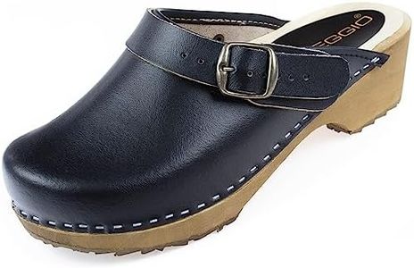 APREGGIO Sabot Femme Bois et Cuir - Sabots Femme Bois - Sabot Cuir Femme Confortable - Sabot Jardin Femme - Noir - 40 EU
