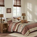 Madison Park Quilt Rustic Southwestern All Season, Breathable Coverlet Bedspread, Lightweight Bedding, Shams, Decorative Pillow, King/California King (104 in x 94 in), Taos, Ikat Red/Spice 6 Piece