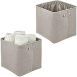 mDesign Soft Cotton Fabric Bathroom Storage Bin with Handles - Organizer for Towels, Toilet Paper Rolls - for Closets, Cabinets, Shelves - Textured Weave, 2 Pack - Light Gray