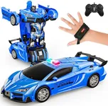 Tecnock Remote Control Car - Gesture Sensing, Transform RC Cars for Kids, 2.4GHz One Button Transformation Robot Toy with LED Lights, Police Car Toy Gift for Age 8-12 Boys,Girls