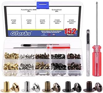 Glarks 150 Sets 8x6mm Round Flat Head Chicago Screws 5 Color Leather Rivets Screw with Hole Punch and Screwdriver for Leather Crafting Clothing Shoes Belts Bags