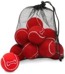 Zodaca Juvale 12 Pack Red Tennis Balls for Dogs, Durable and Soft 2.5 Inch Red Balls for Fetch, Training, Backyard Games and Interactive Play, Includes Mesh Bag for Storage