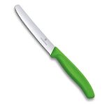 Victorinox Swiss Made Stainless Steel Swiss Classic Kitchen Knife, 11 cm Multipurpose, Round Tip Wavy Edge Knife for Professional and Household Kitchen, Kitchen Tools, Green, 6.7836.L114