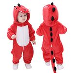 Doladola Unisex Kid's&Toddler's Costume Outfit Baby Boys Girls Flannel Animal Hooded Rompers Jumpsuit (18-24 Months, Red Dinosaur)