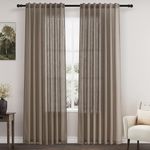 Nanspring Dark Taupe Semi Sheer Curtains 84 Inches Long 2 Panel Set Pocket Back Tab Linen Light Filtering Room Decor Curtain Drapes for Living Room 52x84