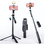 Marchpower Selfie Stick Tripod, All in One 67" Extendable Phone Tripod Stand with 1 Fill Light, 360° Rotatable Tripod with Detachable Wireless Remote For Live/Travel, Compatible with iPhone Samsung